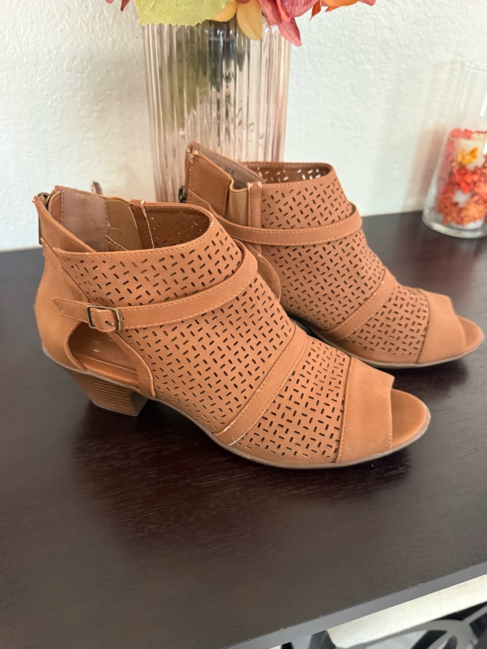 Easy street. Tan booties. Size 9.5